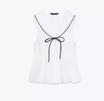 ZARA 리본 타이 부착 포플린 소재 상의