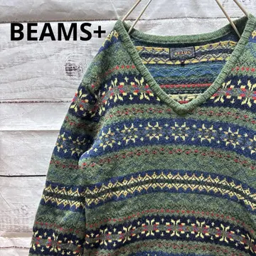 BEAMS+ 페어아일 스웨터 V넥 올 패턴 노르딕 무늬 가을/겨울 S