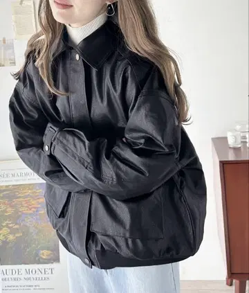 JaVa 자바 콜라보 페이크 가죽 빈티지 오버 사이즈 블루종