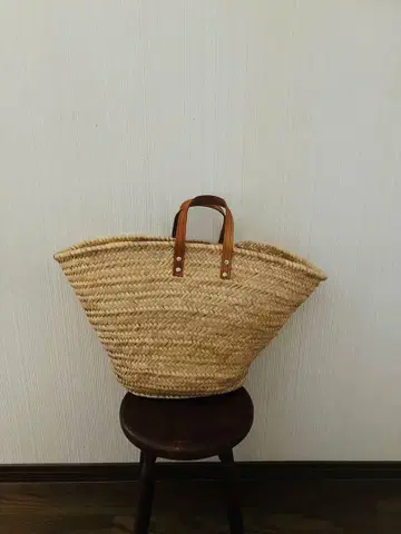 모로코 큰 마르쉐백 가죽 핸들