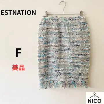 ESTNATION 요네토미 섬유 트위드 프린지 타이트 스커트 포멀