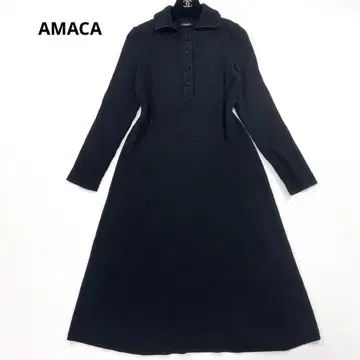 아마카 벌키 코튼 니트 드레스 리브 니트 원피스 폴로 칼라 버튼