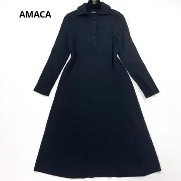 아마카 벌키 코튼 니트 드레스 리브 니트 원피스 폴로 칼라 버튼