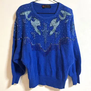 빈티지 최고 품질 캐시미어 울 니트 스웨터 레트로 파랑 블루