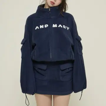 andmary Mary logo fleece jacket navy