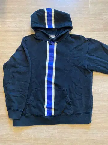 BEAMS 블랙 스트라이프 후드티 L 빔즈