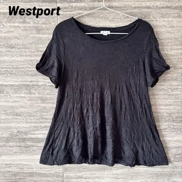 Westport A라인 반팔 티셔츠 밑단 플레어 블랙 어깨 트임