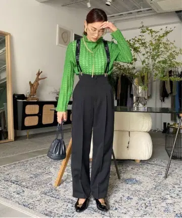 Ameri VINTAGE 그린 와플 터틀넥 상의
