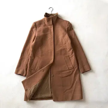 현행 택 띠어리 캐시미어 혼방 울 스탠드 카라 롱 코트 브라운 계열 L