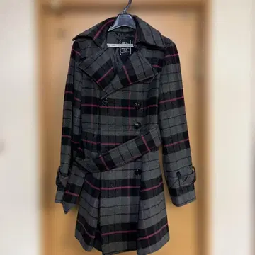 CECILMcBEE 그레이 핑크 체크 트렌치코트