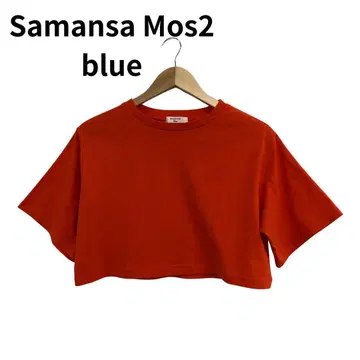 사만사 모스모스 크롭 무지 코튼 여성용 T셔츠 레드 반팔