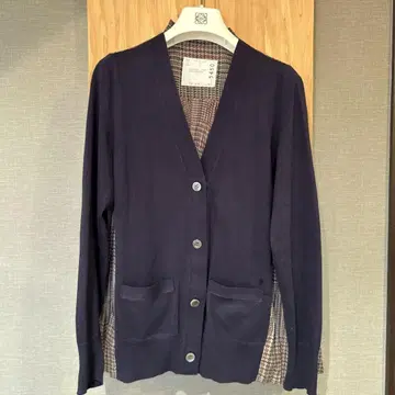 Sacai 네이비 타탄 체크 가디건