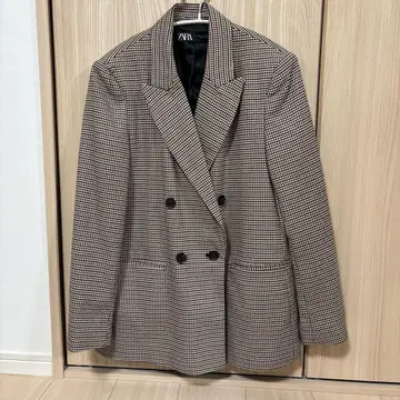 ZARA 체크 무늬 더블 브레스트 자켓 XS