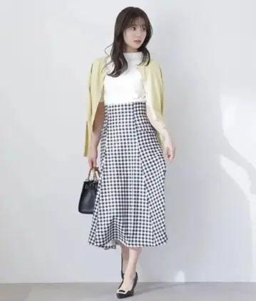 프로포션 체크 믹스 플랩 플레어 스커트