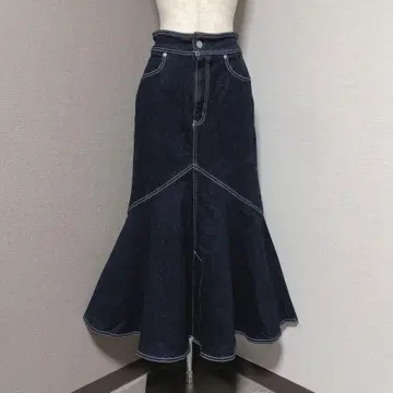 아줄바이마우지 데님 머메이드 스커트 화이트 스티치