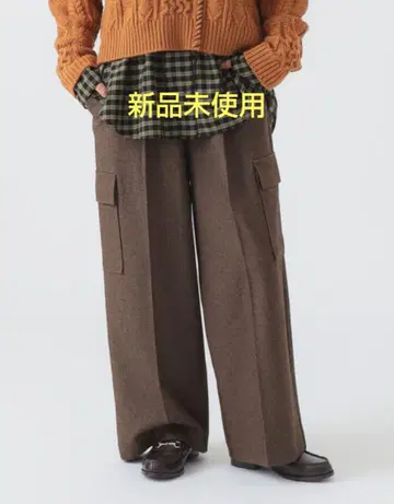 브라운 와이드 팬츠 M 사이즈 울 혼방