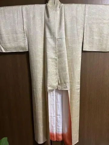 베이지 골드 코몬 기모노 안쪽 오렌지 이중 기모노
