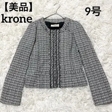 [ 새상품급 ] krone 트위드 자켓 프린지 라메 9호 M 블랙
