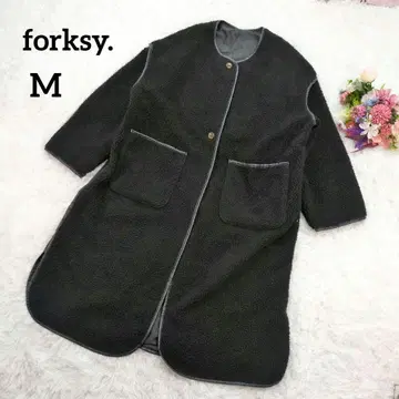 폴쿠시 노카라 코트 가죽 파이핑 M 보아지 롱 기장 5648