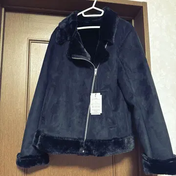 GRL 블랙 무스탕 퍼 라이더 자켓 M 사이즈
