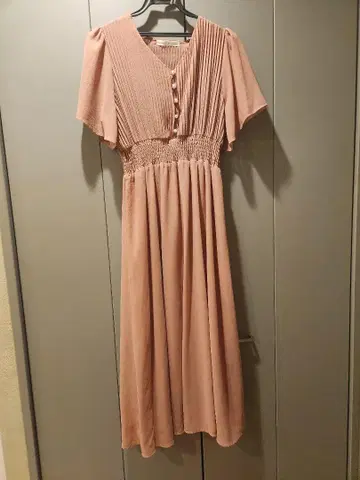 핑크 플레어 드레스 미디 기장
