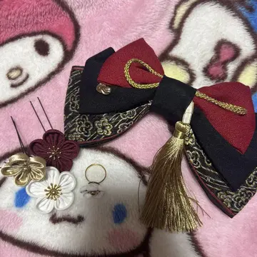머리 장식 빨간색 골드 금 리본