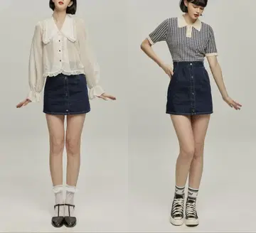 트웬티즈 동물 모양 쿠키 데님 미니스커트