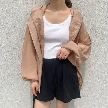 루즈 후드 부착 UV 컷 경량 가디건 상의