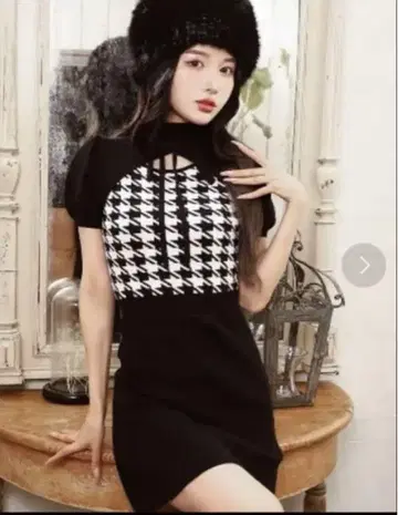 Darich 체크 리본 니트 미니 원피스