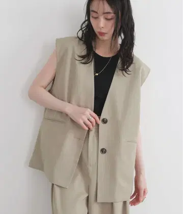 LIAN 린넨 터치 노카라 베스트 지레