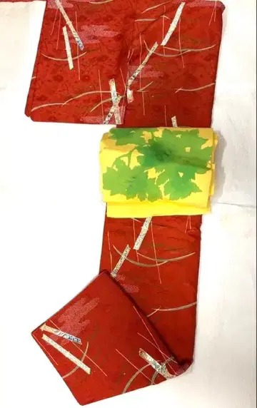 새상품급 빨간색 대나무 무늬 코몬 기모노 162cm