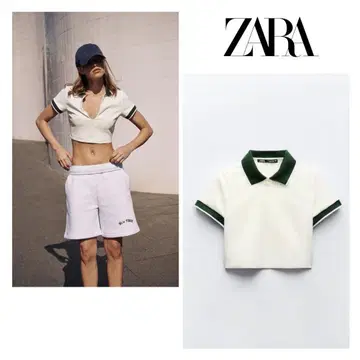 ZARA 크롭 피케 셔츠 M 화이트/그린