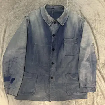 French vintage 블루 몰스킨 커버올 자켓