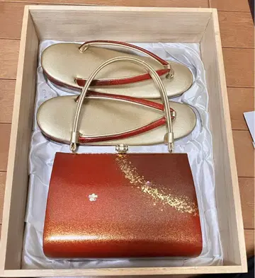 새상품급 기모노 일본 의류용 백과 조리 세트 빨간색 골드