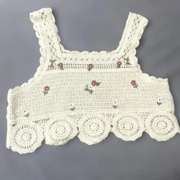 아이보리 꽃무늬 자수 크로 셰 뜨개질 뷔스티에