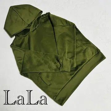 LaLa [ M ] 후드 부착 후드 맨투맨 펄 장식 캐주얼 올리브색