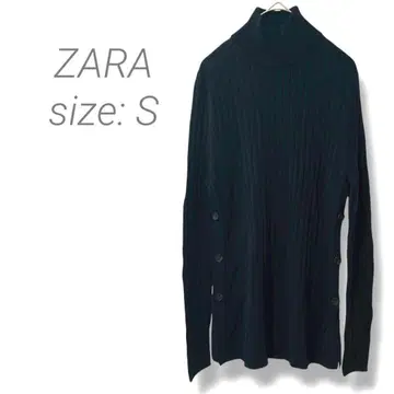 [자라] ZARA 리브 니트 스웨터 터틀넥 울 혼방 S 블랙