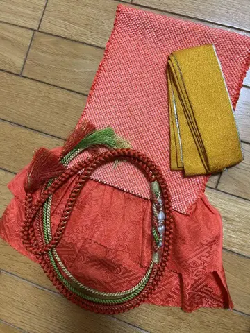 빨간색 무늬 일본 정통의상 소품 세트 (미사용 새상품)