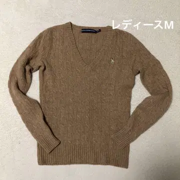 랄프 로렌 스포츠 케이블 니트 자수 로고 램스울 브라운 M