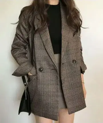 테일러드 자켓 M 사이즈 글렌체크 브라운