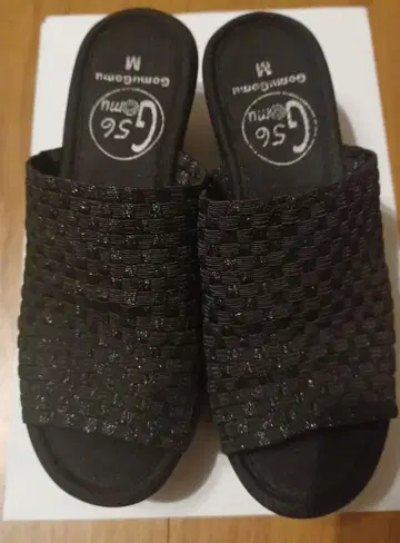 GOMU 56 밴딩 통굽 샌들 뜨개질 뮬 23.5cm M