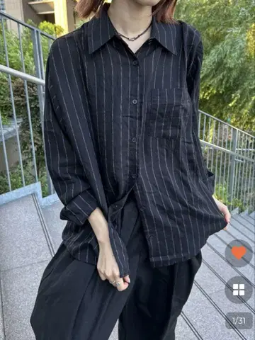 nugu 내추럴 스트라이프 셔츠 블랙