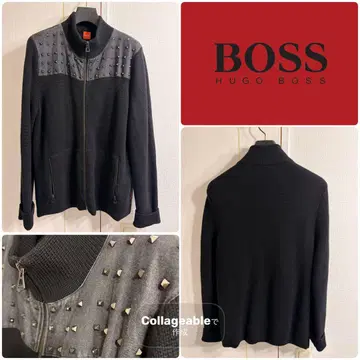 [ HUGO BOSS ] 스터드 니트 자켓 L 사이즈 그레이 x 블랙