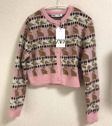 ZARA 토끼 패턴 크롭 가디건