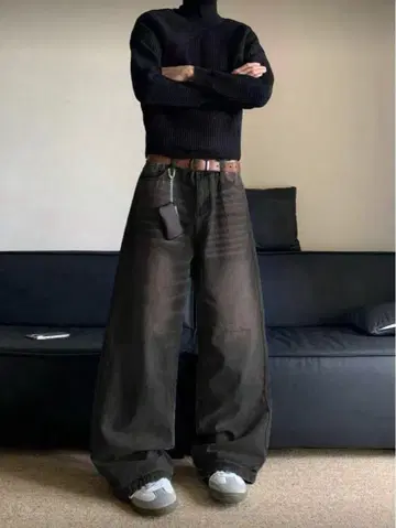 다크 그레이 데님 와이드 팬츠