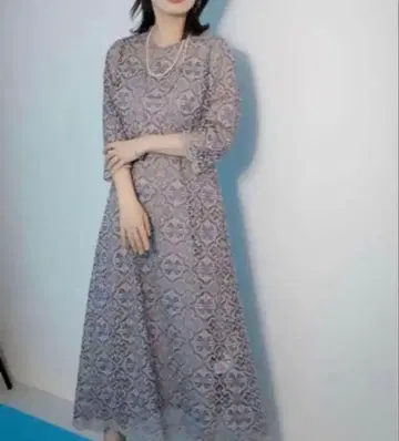 레이스 레이어드 드레스 에이미 로우 레이스 투웨이 블루 그레이