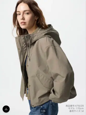 코튼 블렌드 숏 후드티 자켓 M 사이즈 카키