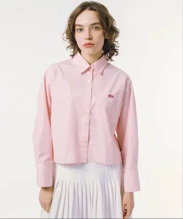 LACOSTE 볼륨 슬리브 스트라이프 크롭 긴팔 셔츠