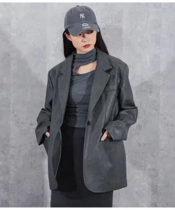 ANAP 빈티지 가공 페이크 가죽 자켓 그레이