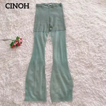 새상품급 치노 팬츠 니트 레깅스 시어 시스루 플레어 실루엣 M 그린